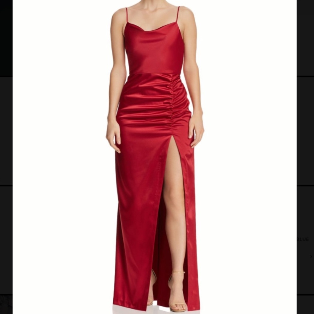 Aqua Drape-Neck Ruched Gown Sz:8